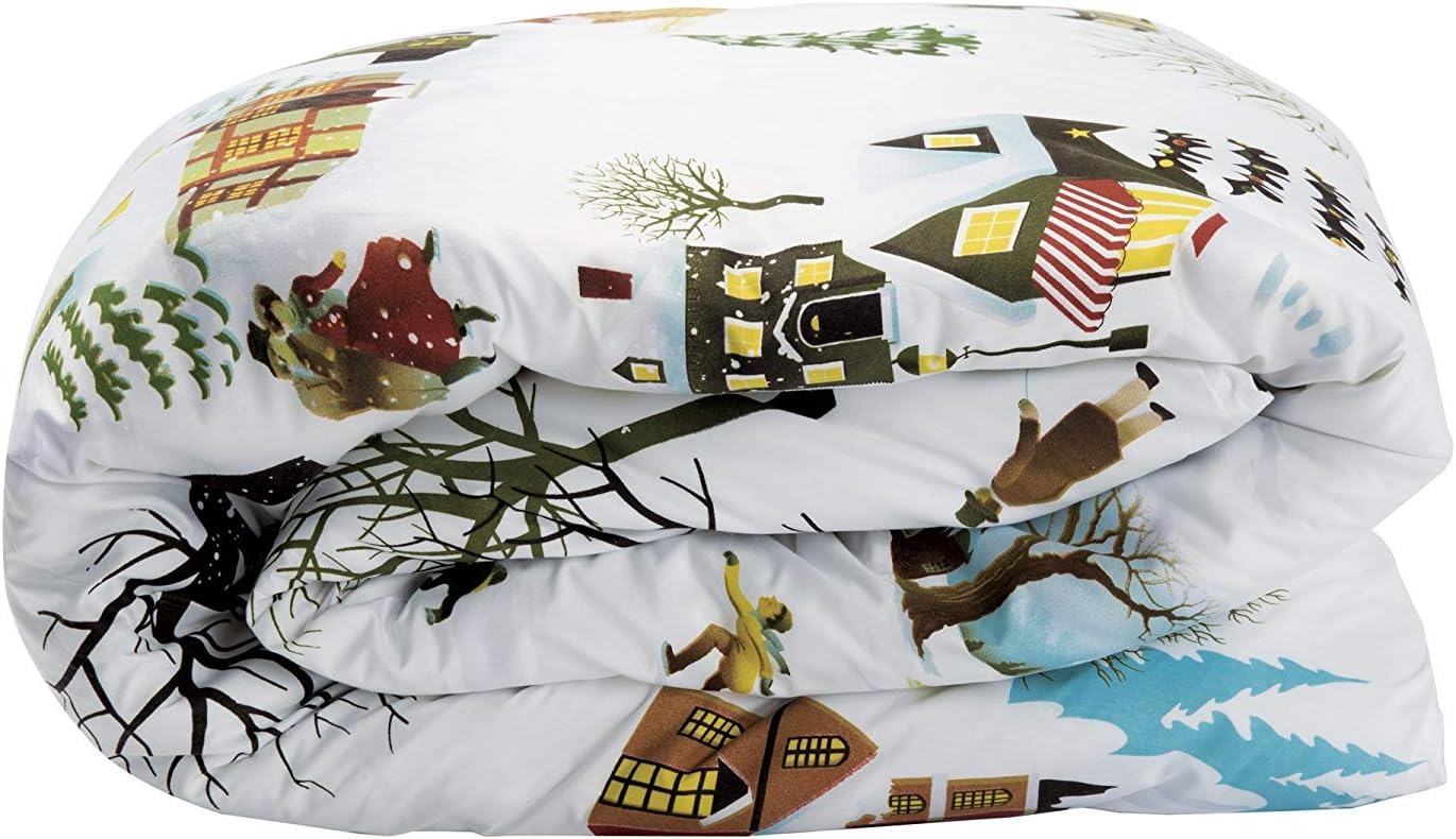 Bits and Pieces - Christmas Village King Duvet Bedding Set - Soft Microfiber Reversible Comforter Cover, Christmas Printed Pattern, Easy-Care with Matching Standard Shams