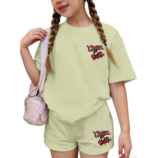 Ecolala Girls 2 Piece Summer Outfits Cute Graphic Short Sleeve T-Shirt and Elastic Waist Shorts Set