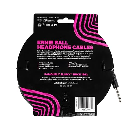 Miniatura 2 de Ernie Ball Cable de extensión de auriculares 14 a 0.138 in 20ft - Negro