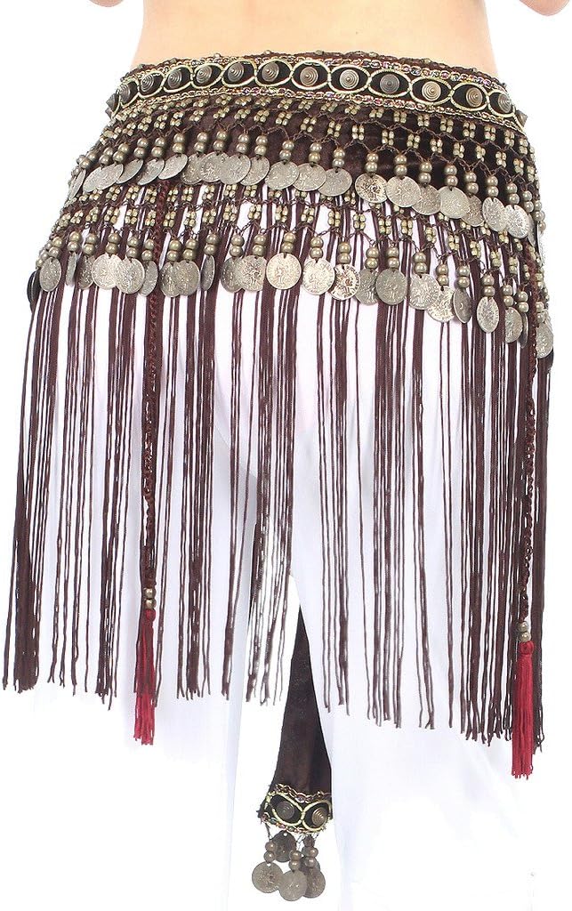 Women's Belly Dance Tribal Hip Scarf with Fringe Coins Flannel - Image 2