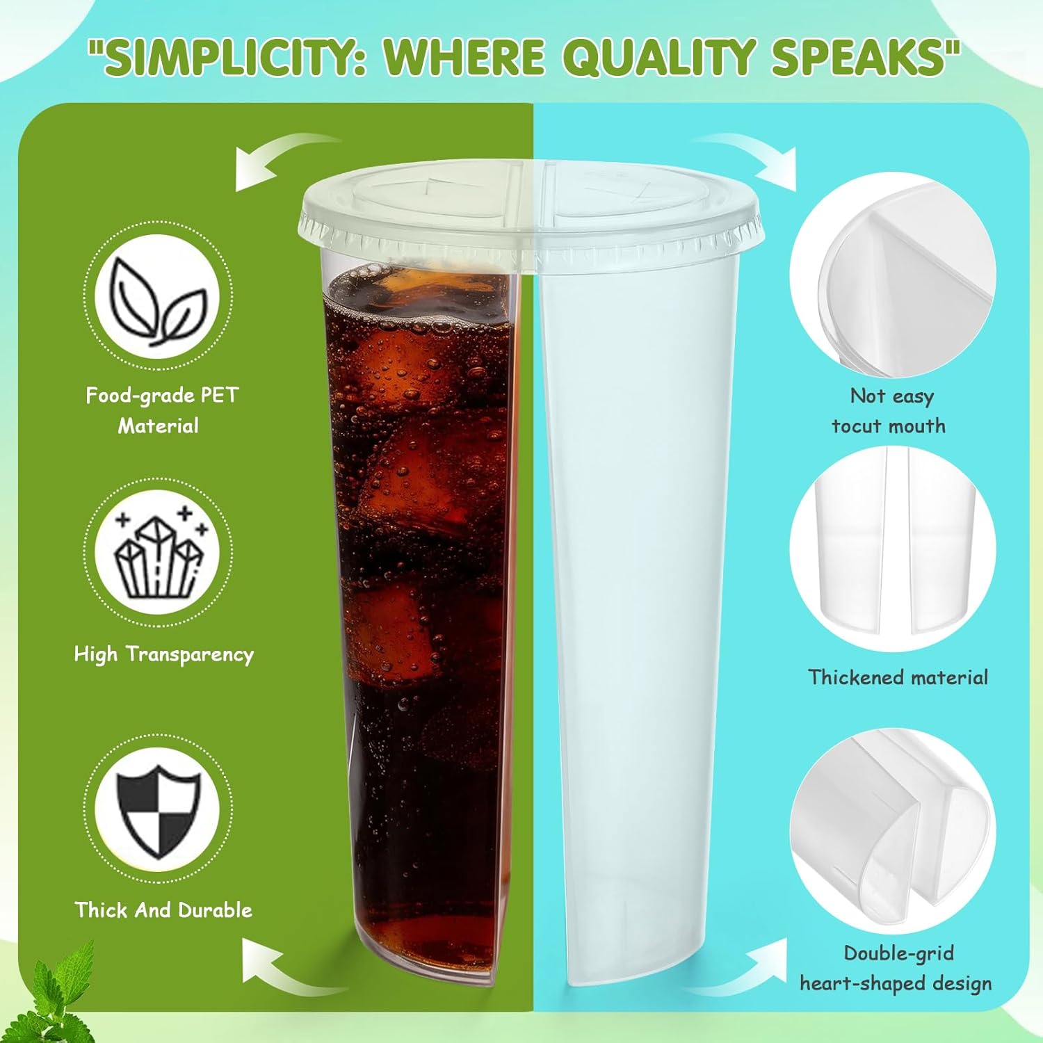 20PCS Disposable Plastic Cup Split Cup for Drinks Round Shape Double Thicken Cup Couple Sharing Drinking Cup with Lids for Milk Tea Boba Juice Shop Party