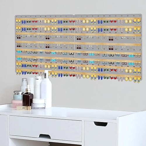 Miniatura 8 de Tablero de clavijas, paquete de 4 paneles de metal de color gris, organizador de pared con marco doblado, tablero grande y resistente para paredes,