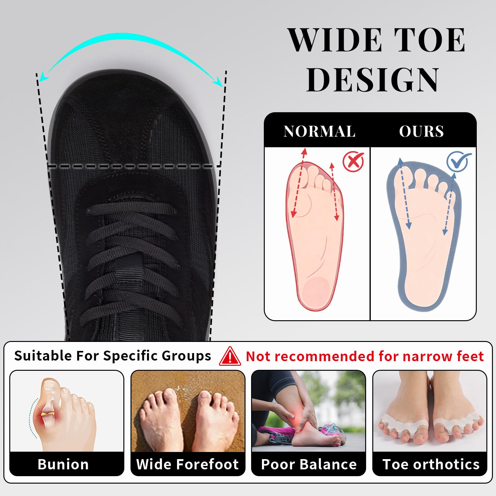 Zapatillas Barefoot Mujer Ligeras Running Zapatos Caja de Dedos Transpirables Sneakers Suela Cero Drop | No Deslizantes Zapatos Transpirables Soporte de Arco Sneakers Suela Cero Drop