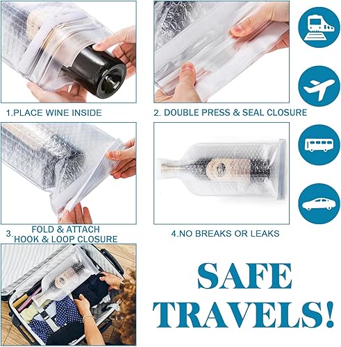 Miniatura 4 de Yesland Paquete de 6 bolsas de viaje reutilizables con protector de vino, bolsas de plástico para vino, a prueba de fugas, resistentes y de triple