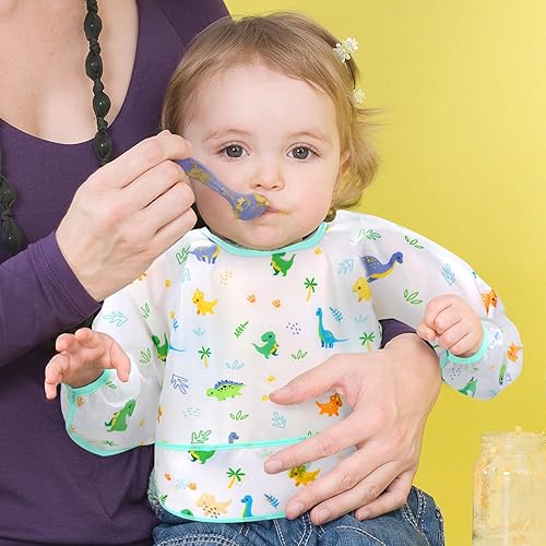 Miniatura 5 de Accmor Paquete de 5 baberos de manga larga, baberos impermeables para bebé de 6 a 36 meses
