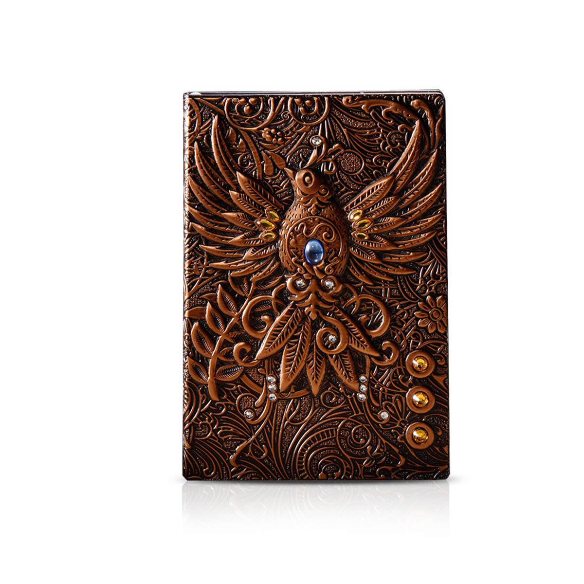 A5 Taccuino 3D in Pelle Goffrata Diario Di Viaggio Retrò Bloc Notes Quaderno Journal 100 Fogli 21.5x14.5cm per Donna Uomo Studente Amanti Della Scrittura Bronzo Rosso