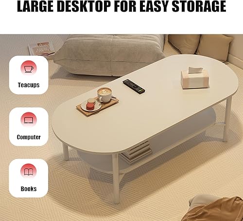 Miniatura 2 de Mesa auxiliar ovalada, mesa auxiliar de madera con almacenamiento abierto, mesa central de madera con marco de metal, mesa auxiliar moderna para