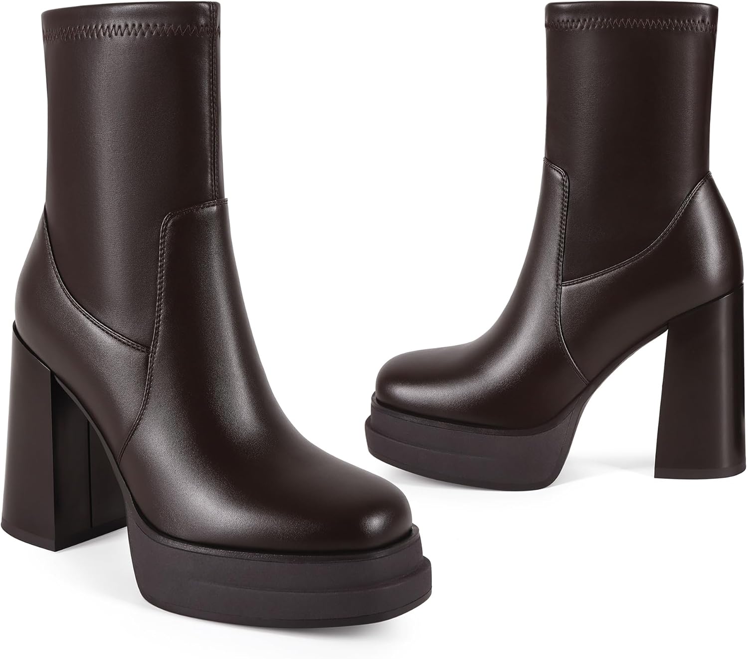 Women's Platform Ankle Boots Chunky High Heel Square Toe Stretchy Short Gogo Combat Boots Booties for Women - Image 4