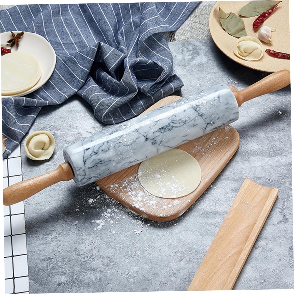 Alipis Rodillo de Mármol para Amasar Masa Rodillo de Madera para Hornear para Cocinar Fondant y Otros Postres