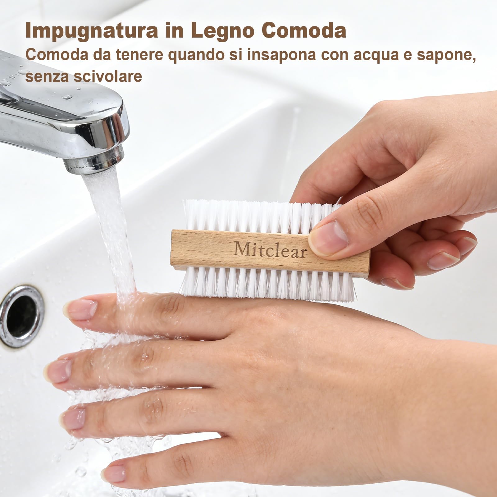 Mitclear Spazzola per Unghie in Legno, Spazzolino per la Pulizia delle Unghie con Setole in Plastica Dura, Spazzoline a Doppia Faccia per la Pulizia di Unghie, Mani, Piedi(3 Set)