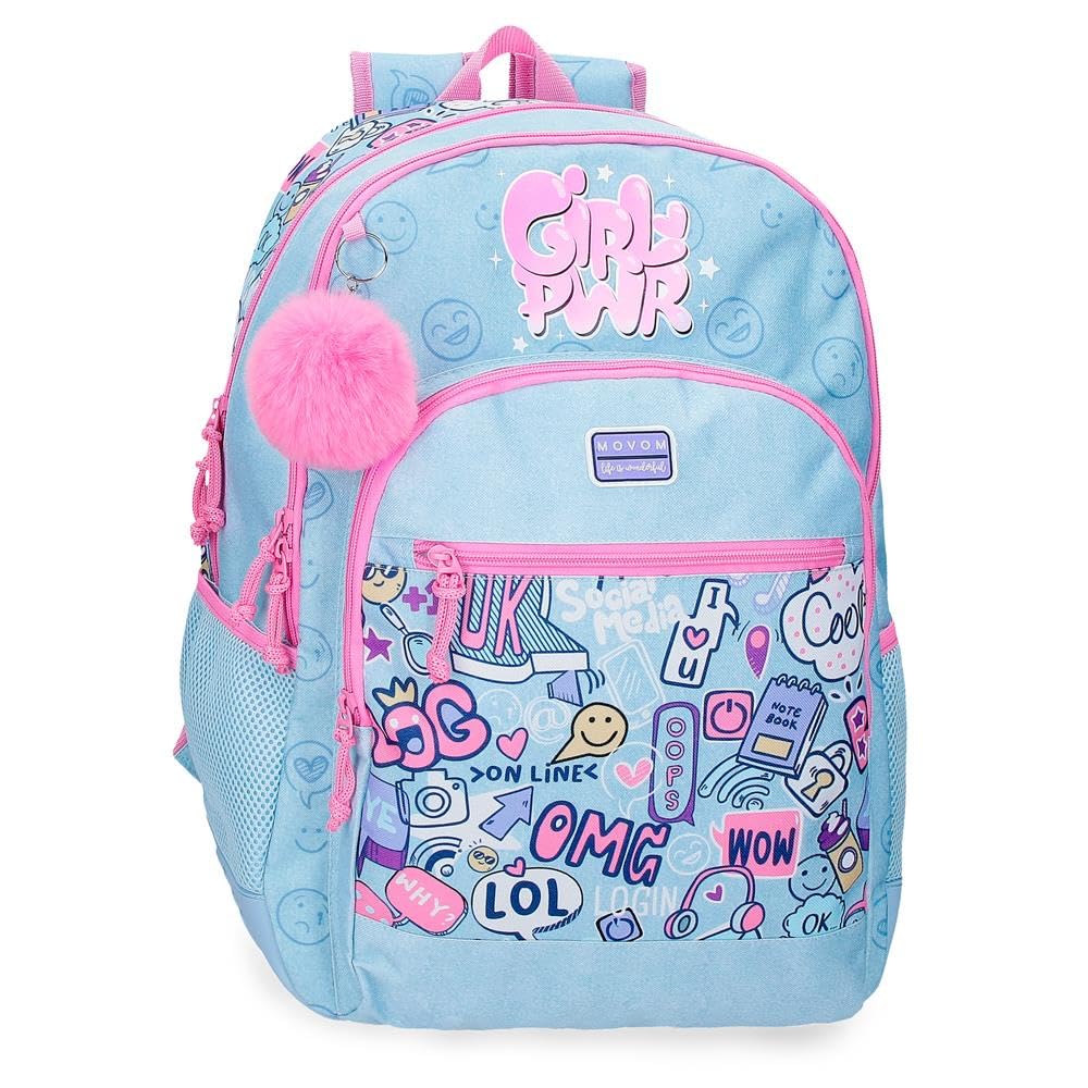 Movom Power Girl Mochila Infantil, Mochila Escolar, Fabricada en Poliéster, Bolsillos Laterales, Tirantes Anchos Ajustables, Asa Superior para colgarla, Sistema Magic Fix.