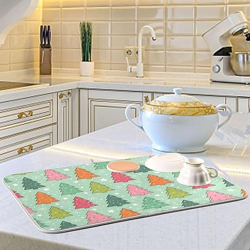 Miniatura 6 de Colorful Pine Tree Drying Dish Mat Washnable Absorbent Dish Draining Mat For Kitchen Counter Dish Rack Matt Tapete Para Cocina 16'' x 18''