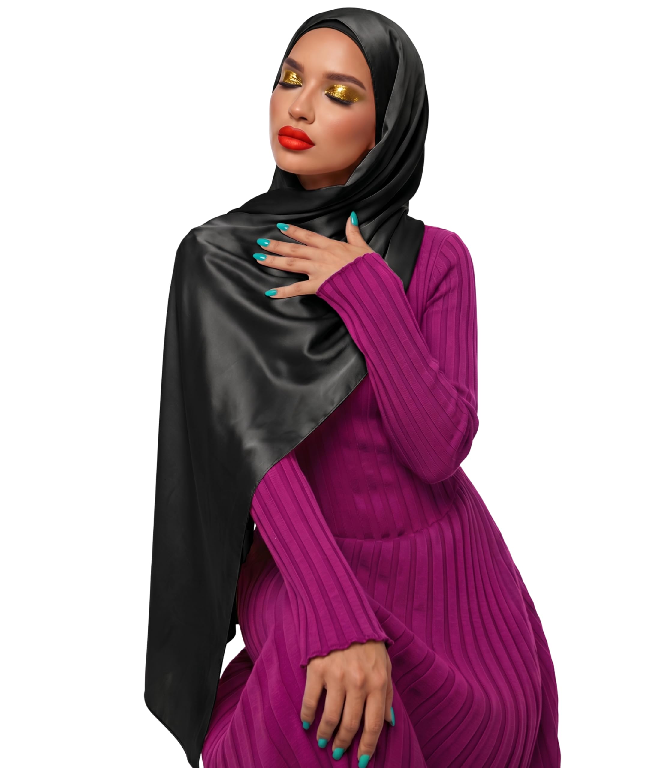 Satin Scarf - Ladies Scarves, Shawls & Wraps - Satin Hijab - Black