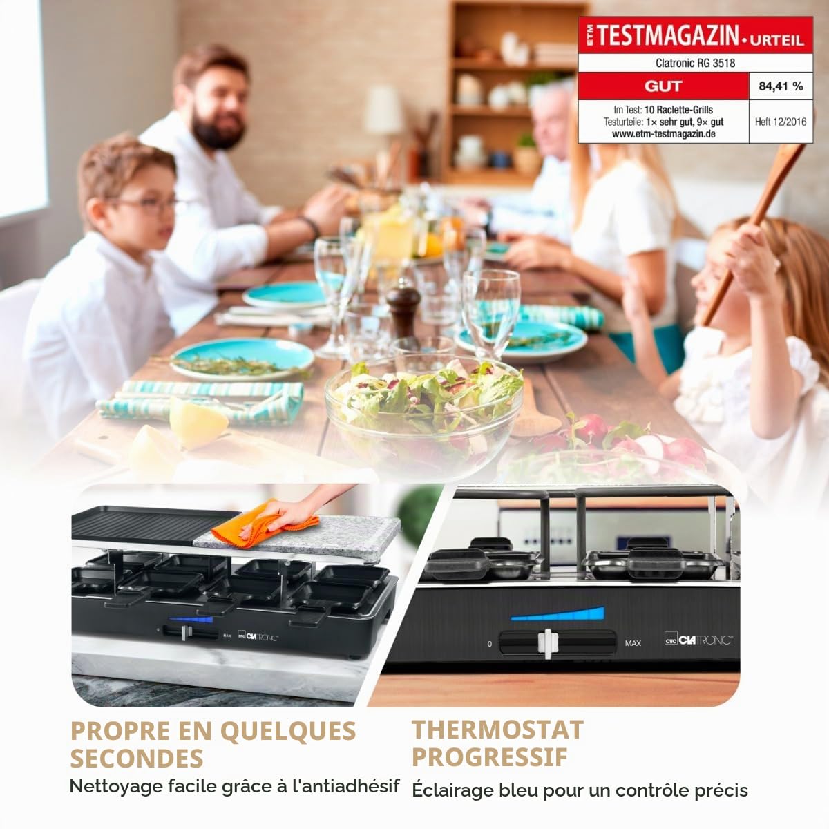 Clatronic RG3518 Raclette avec 8 Personnes