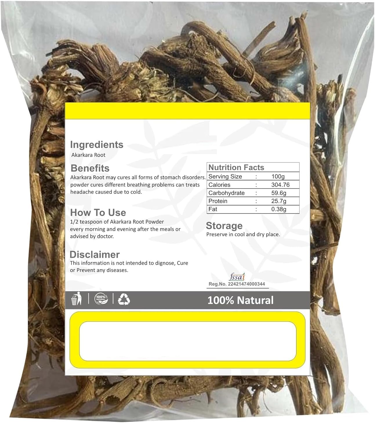 NN Akarkara Roots, 100 g, Karkara Irani, radice di pellitorio, Akarkara Asli, piretro anacyclus