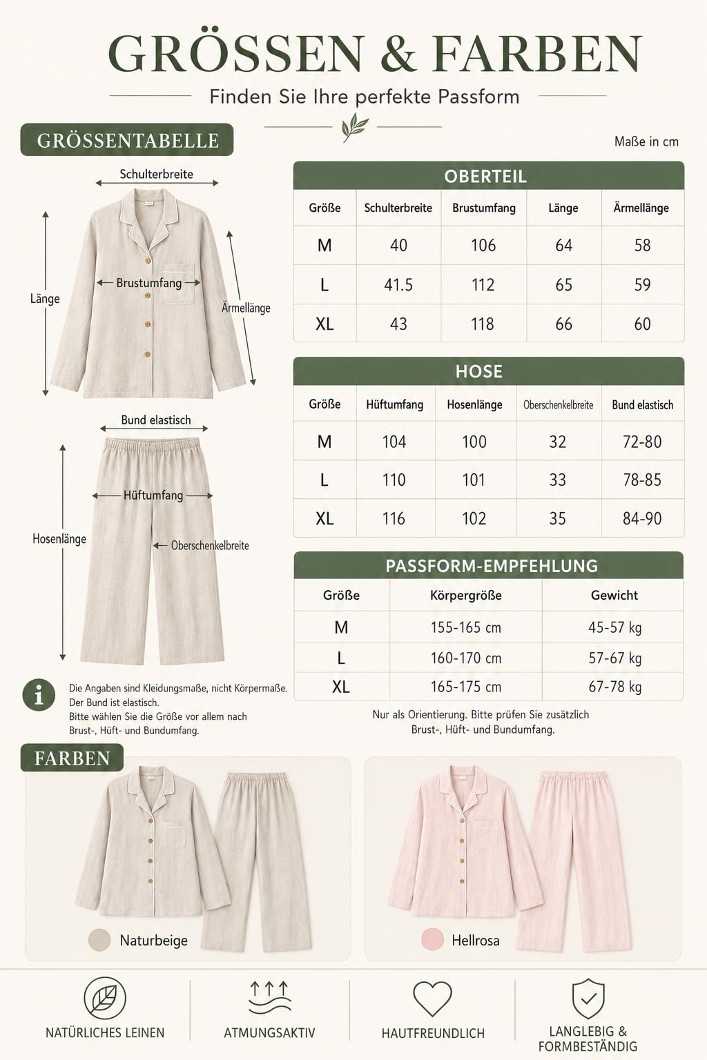RAKUYUME Damen Pyjama Set, Leinen Langarm Schlafanzug mit Hose | 100% Leinen, atmungsaktive Damen Nachtwäsche, Ganzjahres-Pyjama, Hausanzug und Loungewear für Zuhause