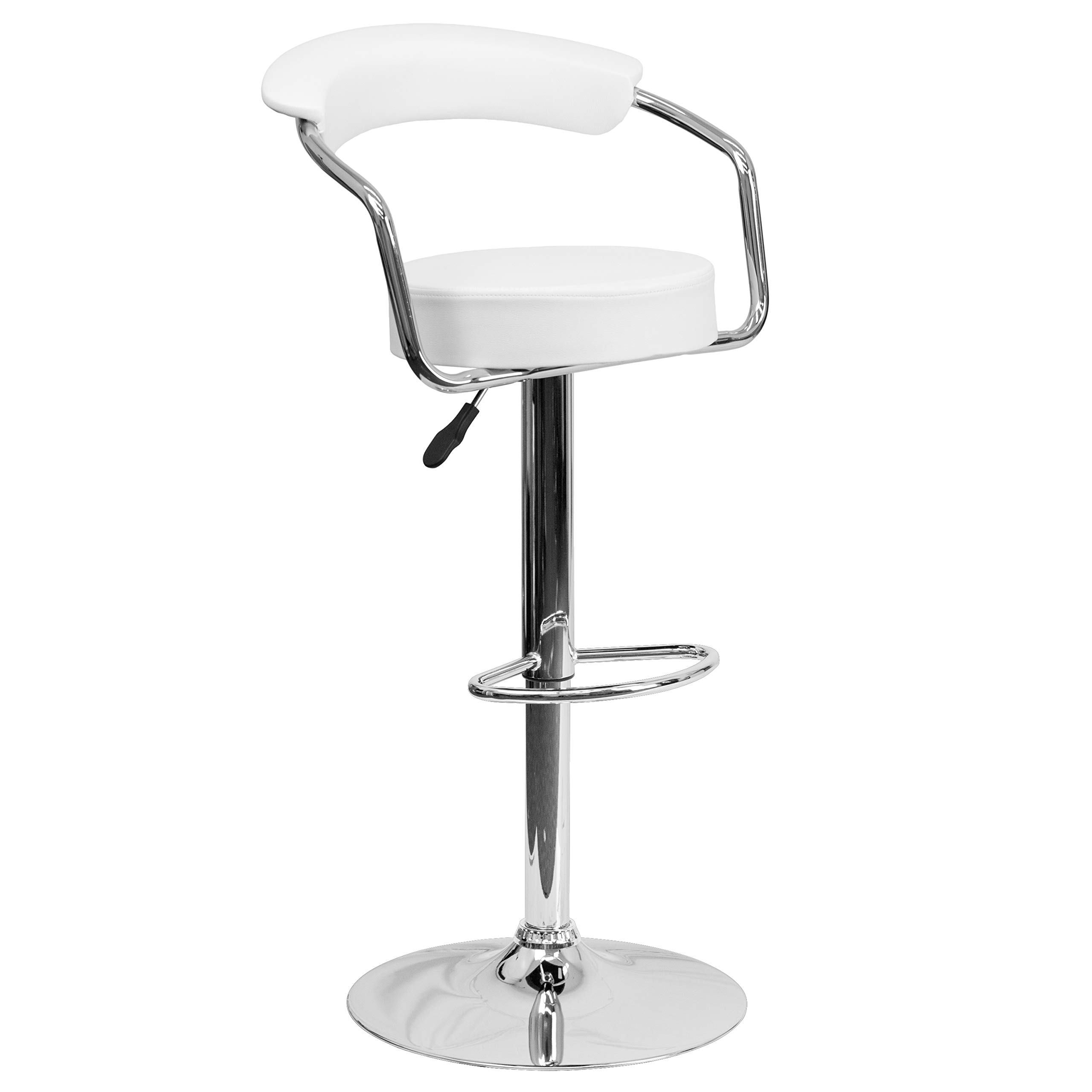 Flash Furniture Taft - Sgabello da Bar Moderno in Vinile, Altezza Regolabile, con braccioli e Base cromata, Confezione da 2, Colore: Bianco