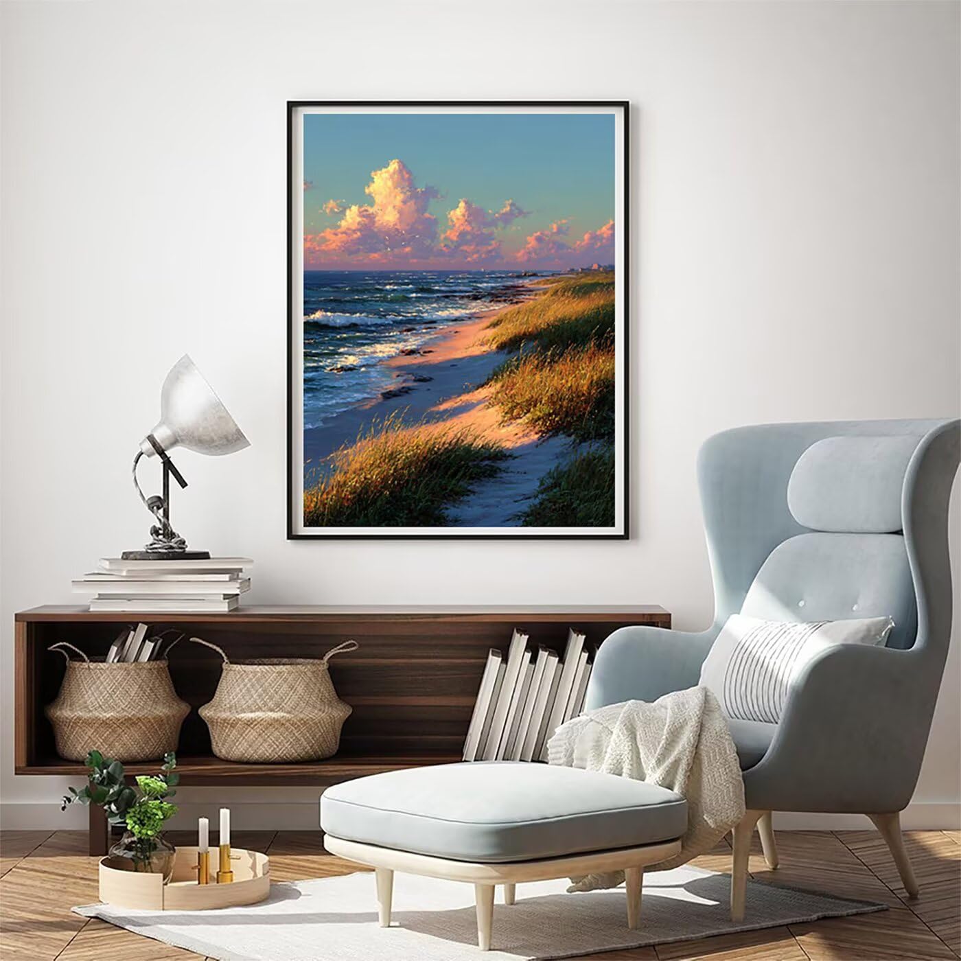 Landschaft Strand Malen Nach Zahlen Erwachsene, Paint by Numbers Adult Set, Heimwerk Malen Nach Zahlen Kinder Mit Rahmen, Pinsel und 36 Acrylfarbe für Deko Wohnzimmer Geschenke 60 x 80 cm BJHDK606