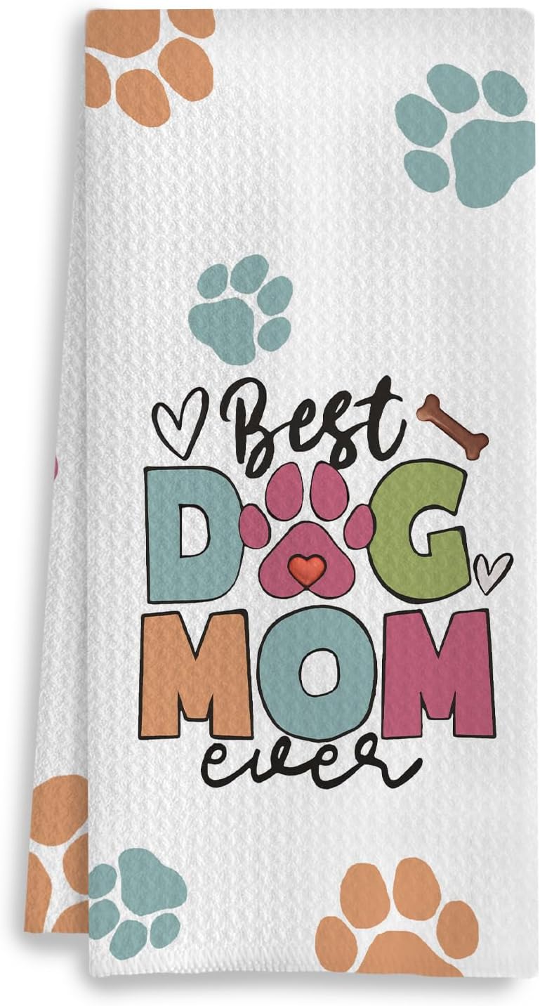 Dog Mom Gifts Kitchen Towels, Dog Lovers Owners Gifts for Women, Colorful Dogs Paws Hand Towels for Bathroom, 16x24 Inches