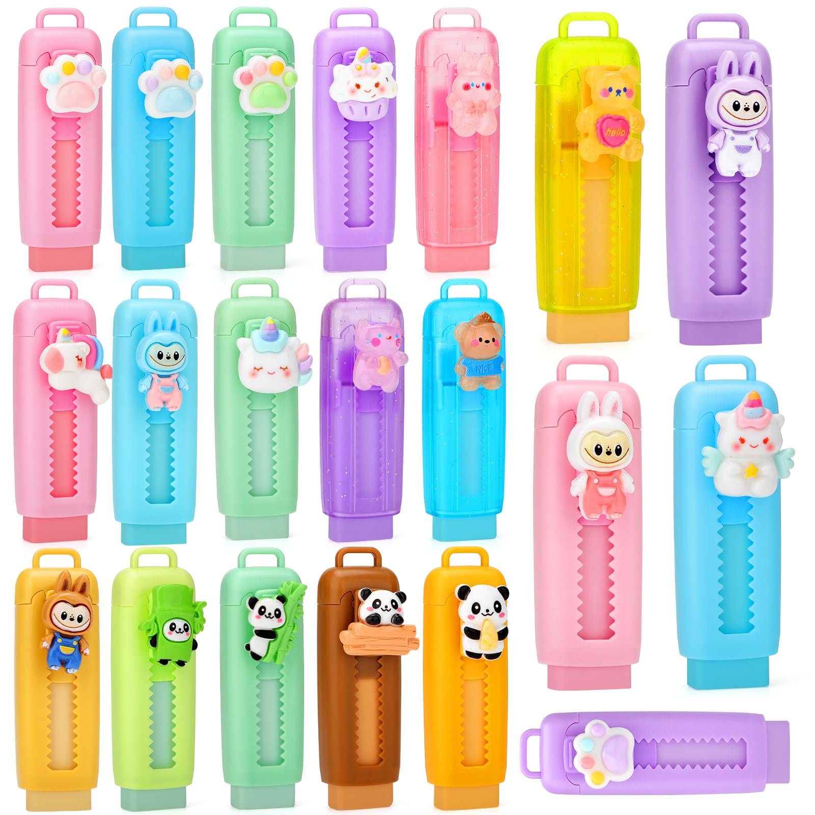 OPPZZIT 20 Gommes Kawaii Rétractables pour Enfants, Idéal pour Cadeaux Anniversaire Enfants Invites & Goodies Anniversaire Enfant