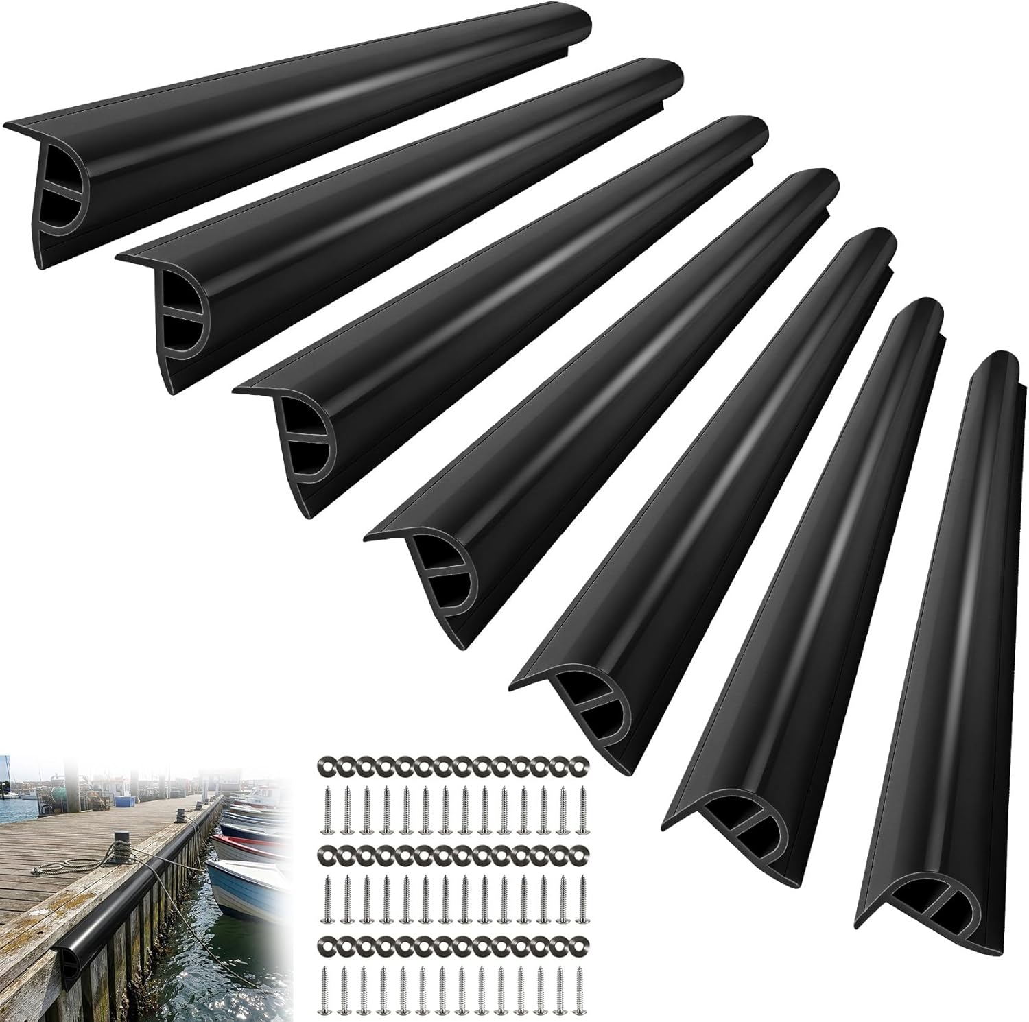 ORLANG 10ft/16.4ft/23ft Marine-Grade Dock Bumpers,PVC Dock Fenders with Stainless Steel Screws and Washers,P-Type Boat Dock Guards,Dock Post Bumpers for Docking Edges, Horizontal Decks or Piers