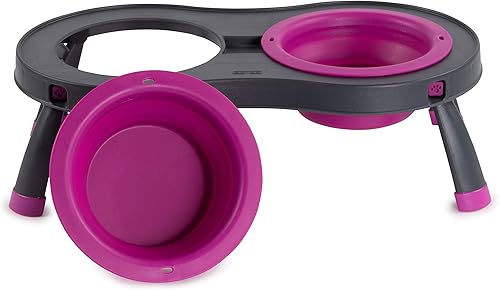 Miniatura 2 de Dexas Pets - Comedero doble elevado para mascotas, color fucsia, tazones grandes con capacidad para 2.5 tazas