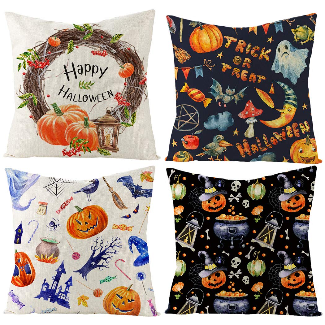 Zoylink 4PCS Halloween Pillow Case Creative Assorted Sofa Pillowcase Square Pillowcase