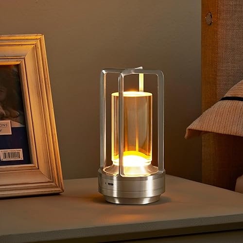 Miniatura 9 de Lámpara de Mesa Pequeña, Lámpara LED Recargable Inalámbrica Operada por Batería, Lámpara de Noche Ajustable de 3 Temperaturas de Color para Sala de