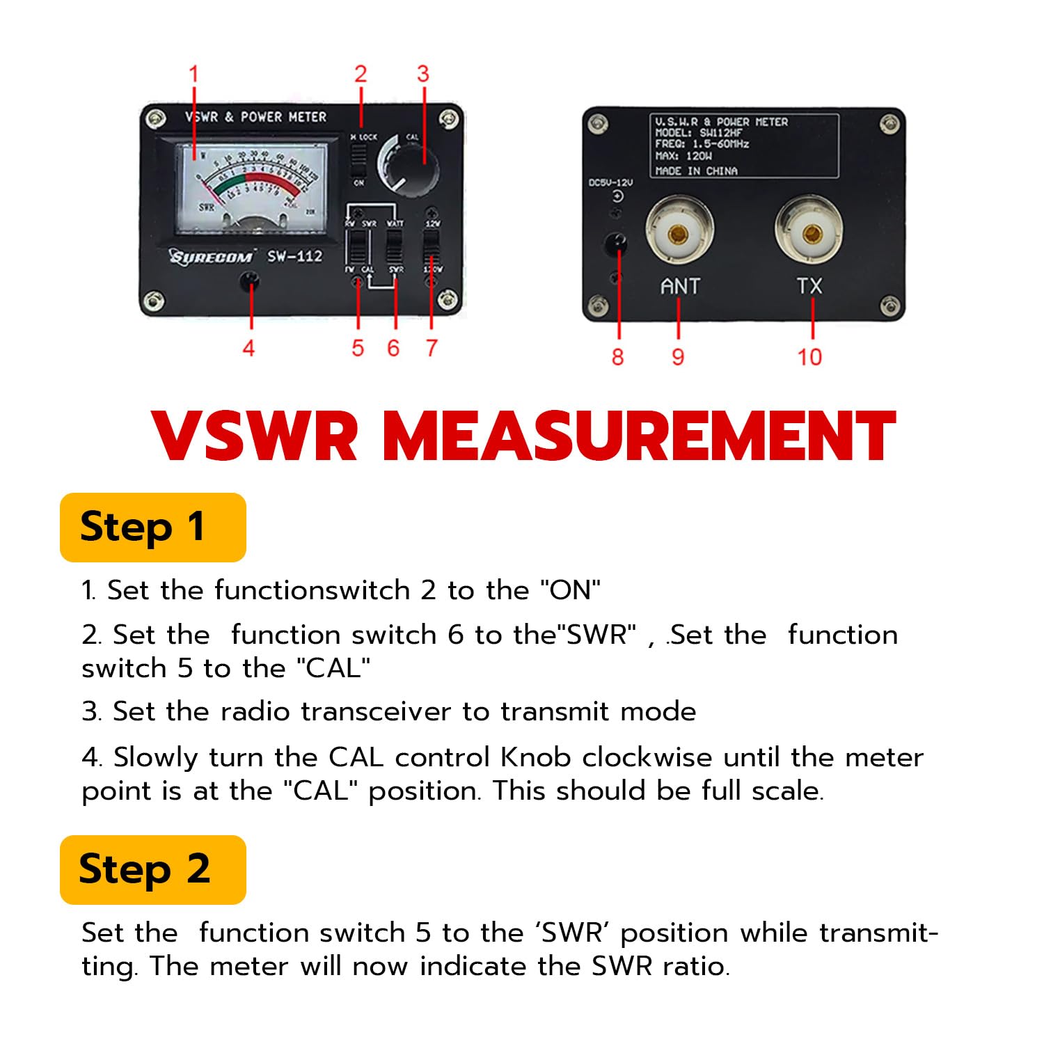 Mcbazel Surecom SW-28HF 1.5MHz-60MHz 120W Mini V.S.W.R. & vermogensmeter