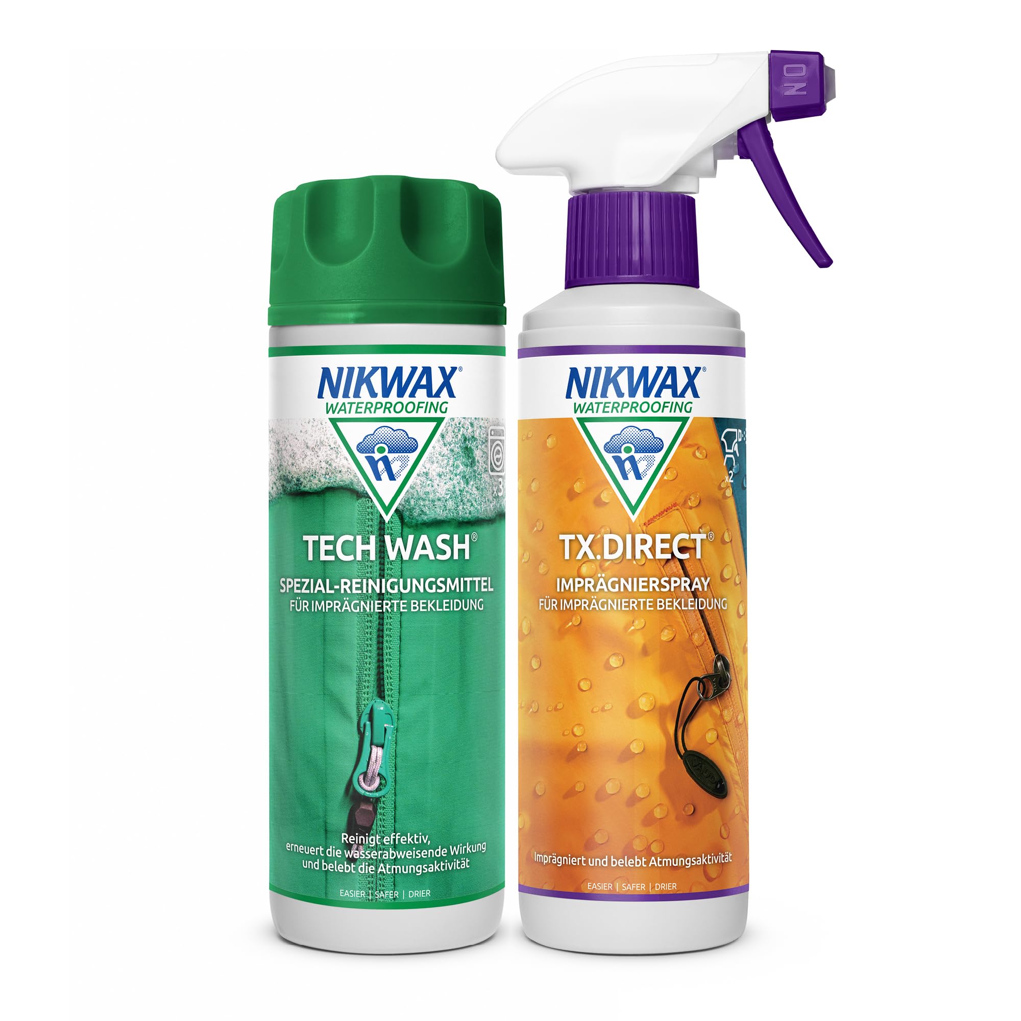 Nikwax Unisex – Tech Wash + TX.Direct Spray-on Doppelpack 2 x 300ml, reinigt effektiv, stellt die Wasserabweisende Eigenschaften Wieder her und verbessert die Atmungsaktivität