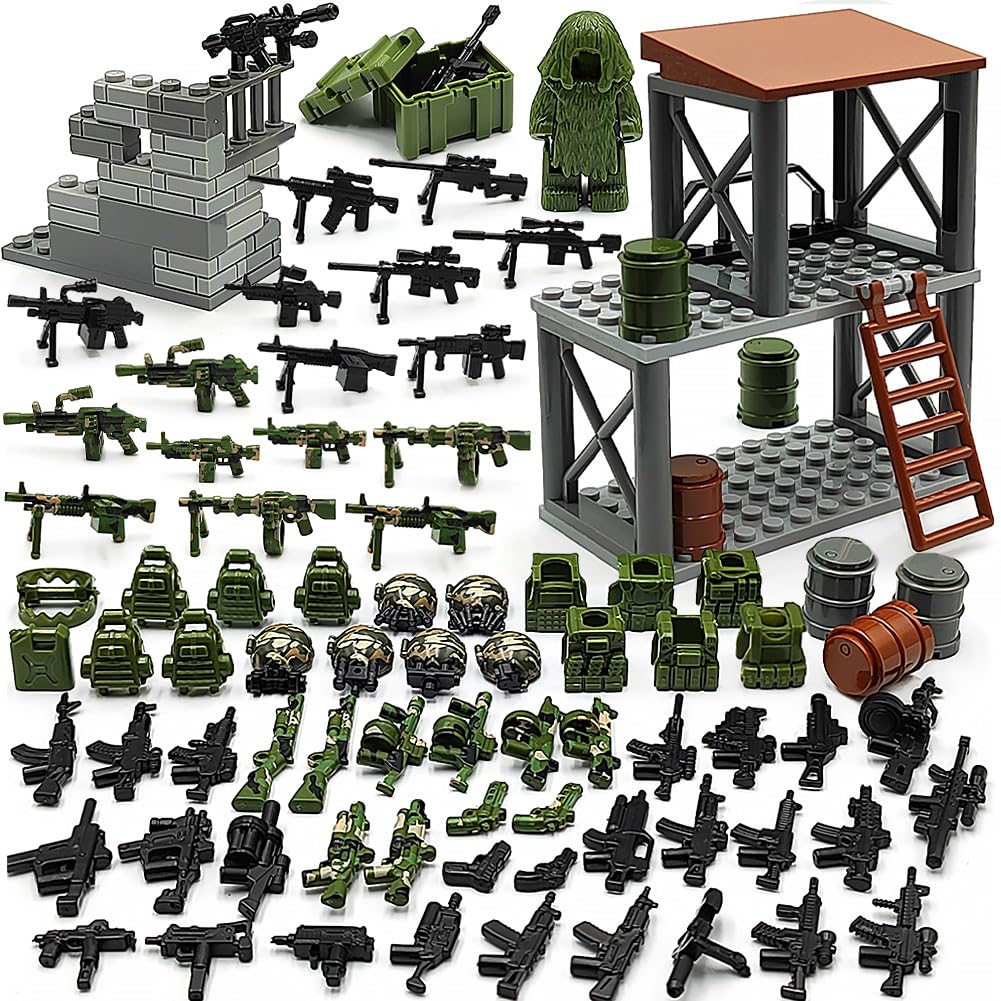 Guns Military Base Post Camouflaged Army Battle Brick Toys Weapon Sets Accessories Compatible with Major Mini Figure for 6-12 Boys Gifts (Camouflage)
