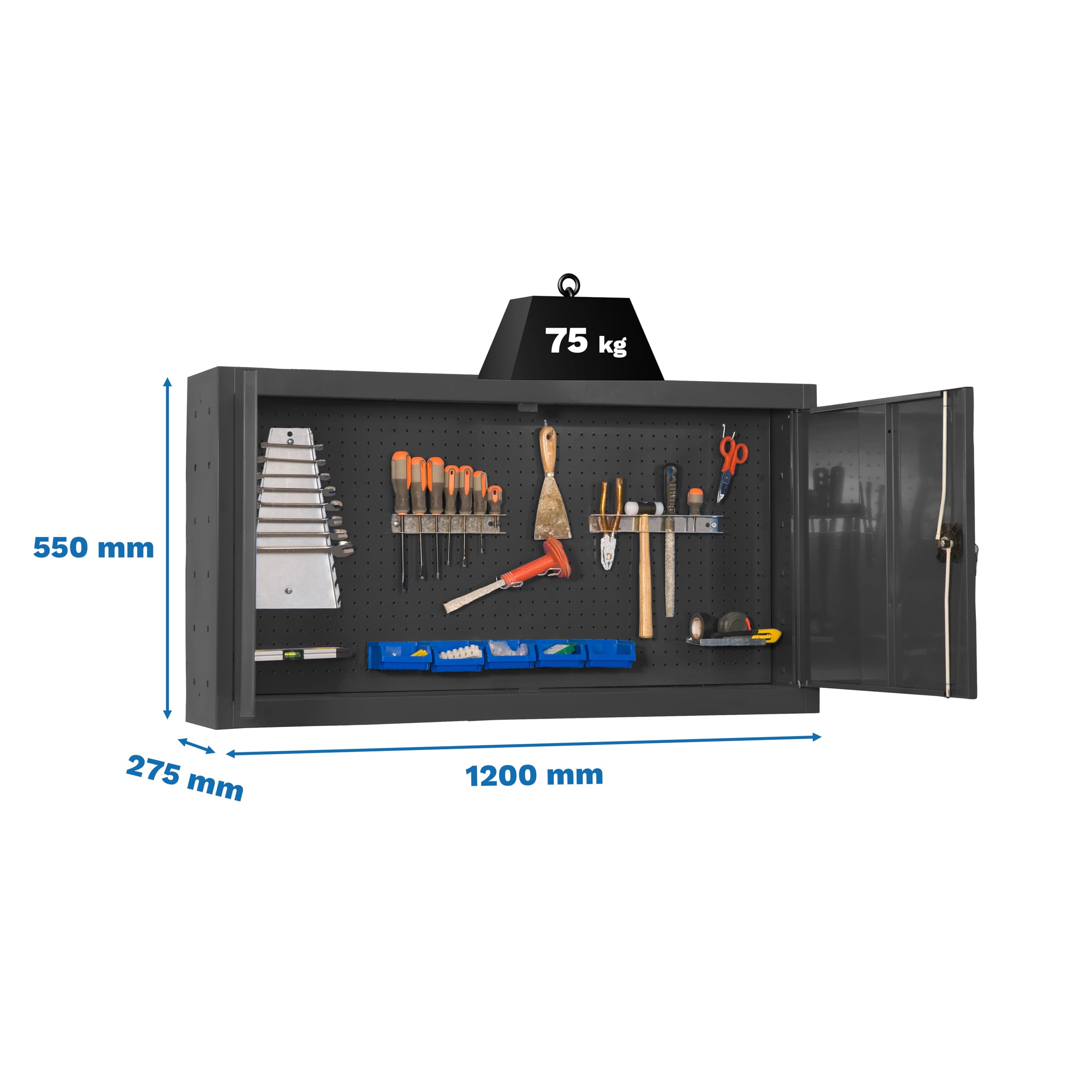 Simon Rack Armario para Herramientas, Caja Herramientas Metalica, 550x1200x275 mm, Incluye Llave, 1 Estante, Antracita - Cabinet Tool