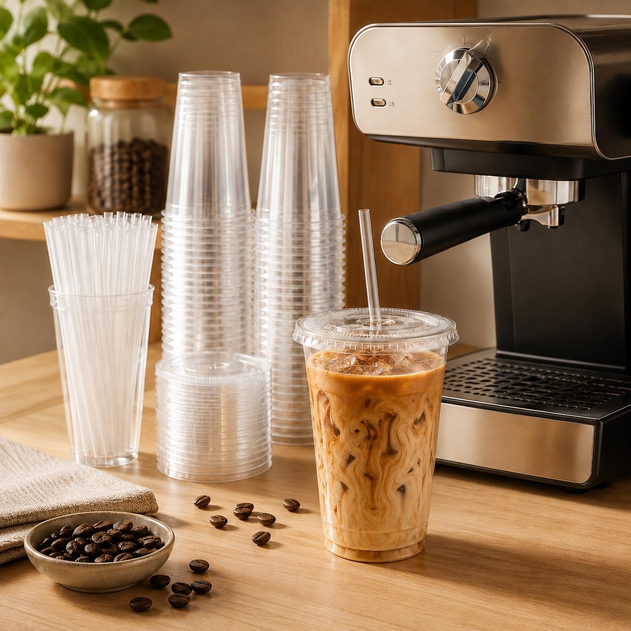 GOSCHE 16 oz Plastic Cups with Lids and Straws, 100 Pack Clear Disposable Iced Coffee Cups, Extra Thick BPA-Free PET for Smoothies, Juice, Parties, Office and To Go, Clear image 2