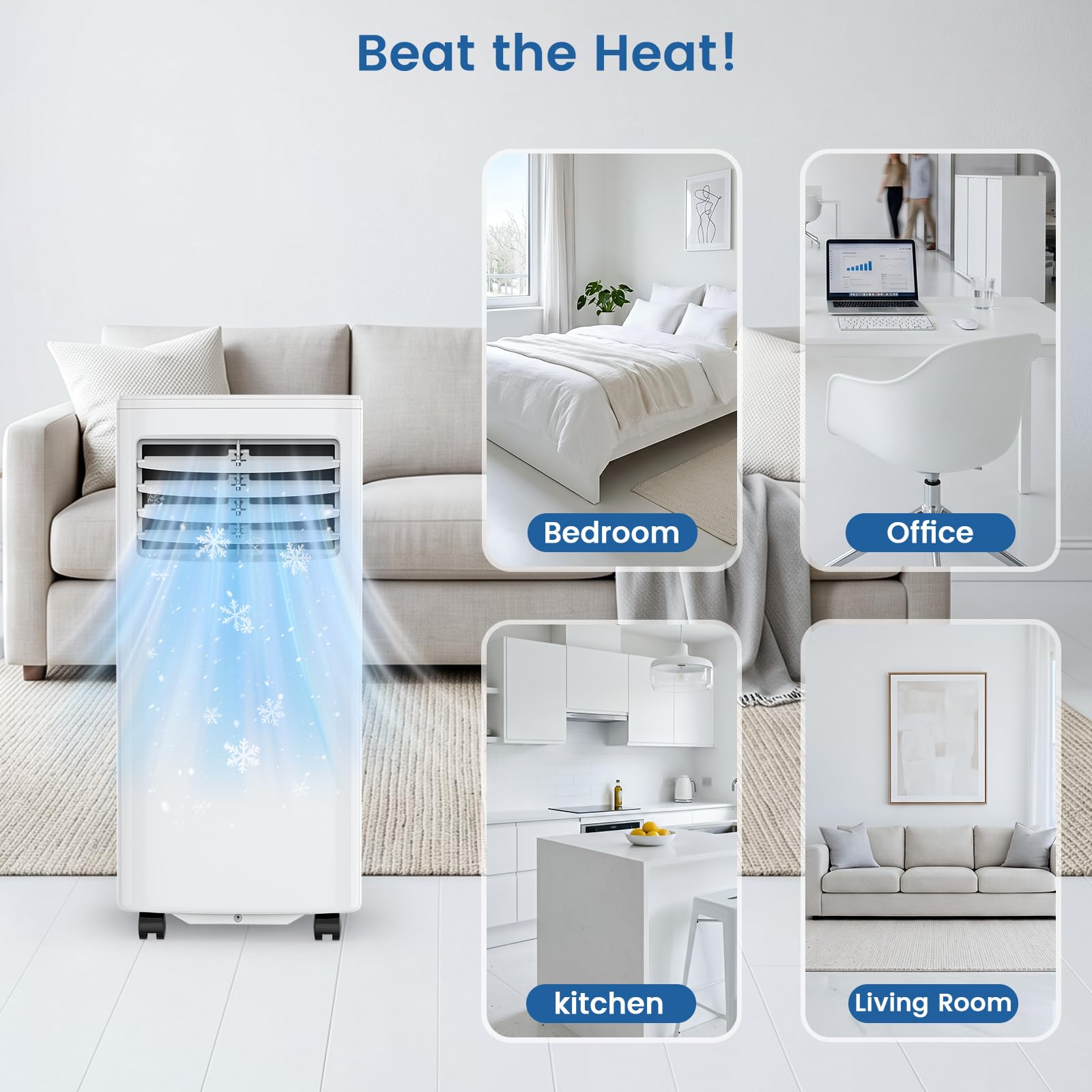 Electactic - Przenośny klimatyzator 8050 BTU, wentylator osuszający AC 3 w 1 z wyświetlaczem LED, zdalne sterowanie, cichy tryb uśpienia, koła 360°, zestaw okienny do