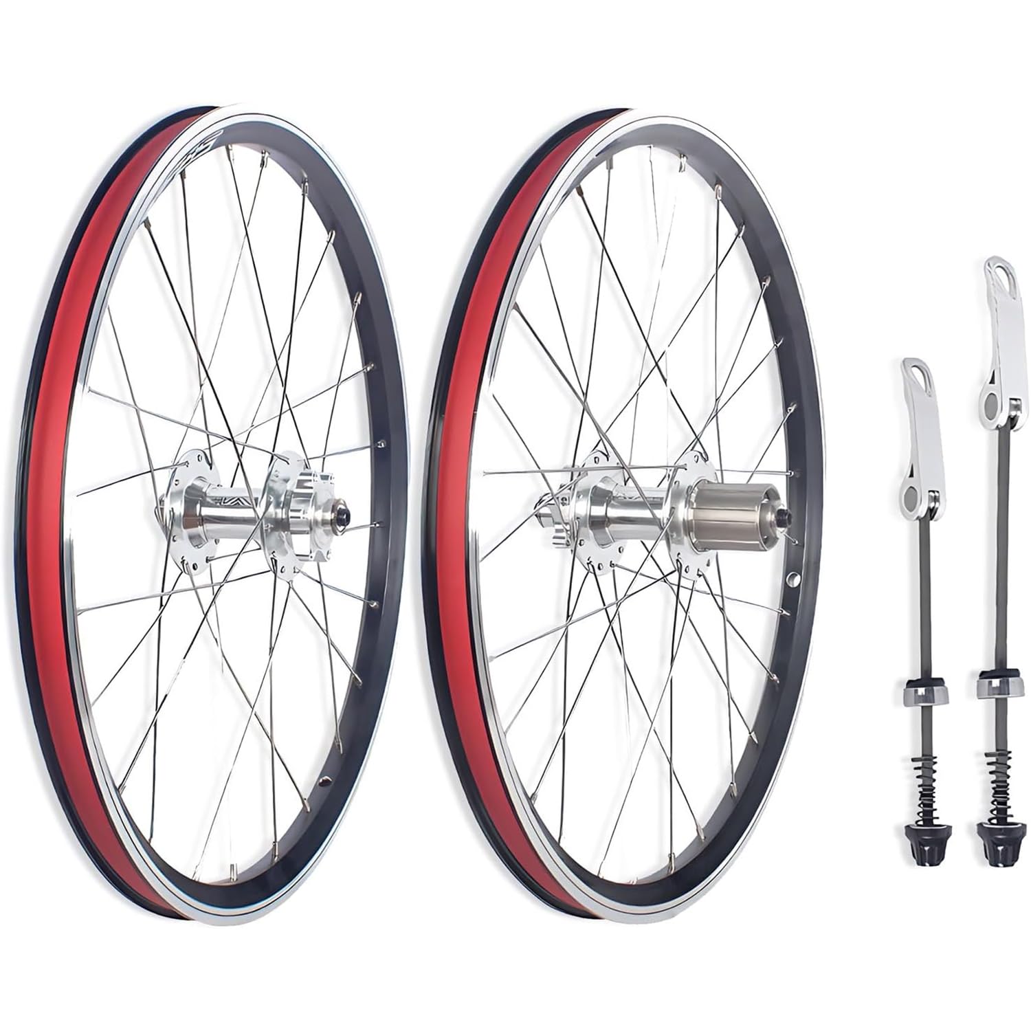 KUNYOS 20In 406/451 Mountain Bike Wheelsst Double Layer Aluminum Alloy Rims Disc/V Brake Quick Release 24/28H Hubs for 7 8 9 10 Speed Cassette Bicycles Front Rear Wheels,Black,451
