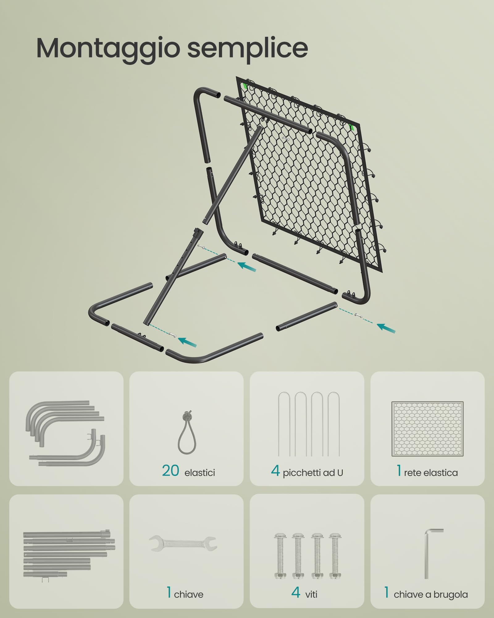 SONGMICS Porta da Calcio, Rete da Calcio per Adolescenti, Portatile, con Telaio in Acciaio, Inclinazione Regolabile, Montaggio Rapido, per Giardino, Parco, Spiaggia, Nero Inchiostro SZQ0085B01