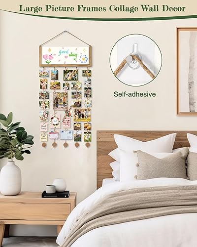 Miniatura 10 de Bikoney Paquete de 2 marcos de fotos para collage de pared, exhibición de fotos, tablero de fotos, marcos rústicos de madera para decoración de