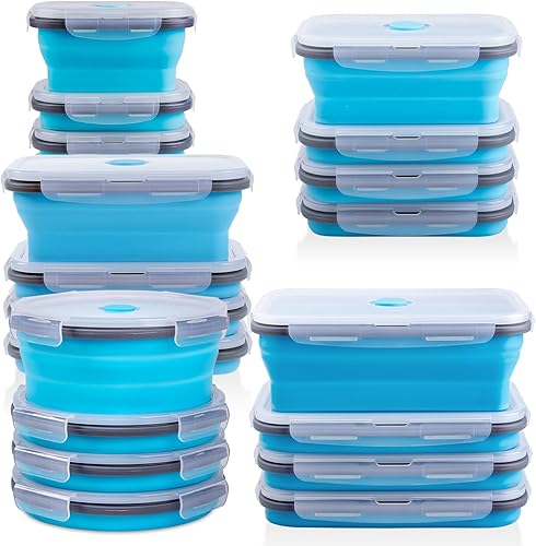 Miniatura 1 de Contenedores plegables de almacenamiento de alimentos con tapa y ventilación de aire, paquete de 20 unidades, apilables, de silicona, para