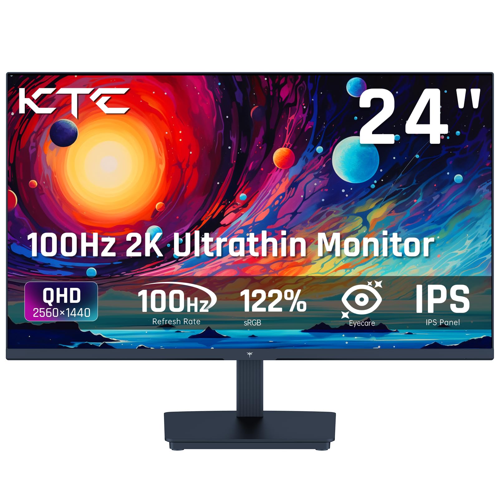 KTC 24 Inch QHD 100Hz Computer Monitor IPS 2K, 1300:1 Contrast, Anti-Blue Light Screen, 122% sRGB, Support FreeSync and GSync, HDMI2.0/DP/Earphone for Gaming and Office Working H24T27 24 inch 24inch QHD 100HZ
