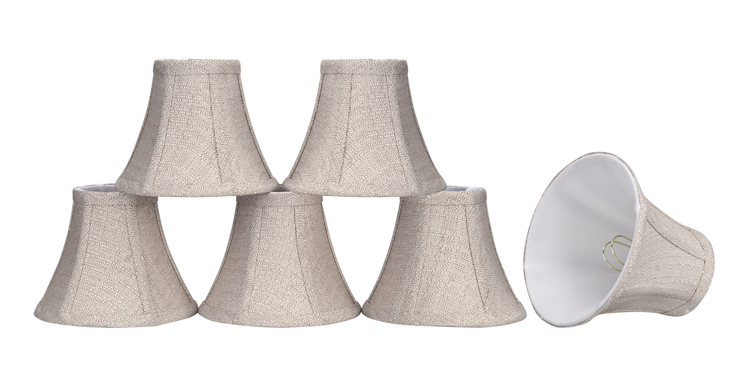 Aspen Creative 30059-6 Small Bell Shape Chandelier Clip-On Lamp Shade Set (6 Pack), Transitional Design in Beige, 6" bottom width (3" x 6" x 5")