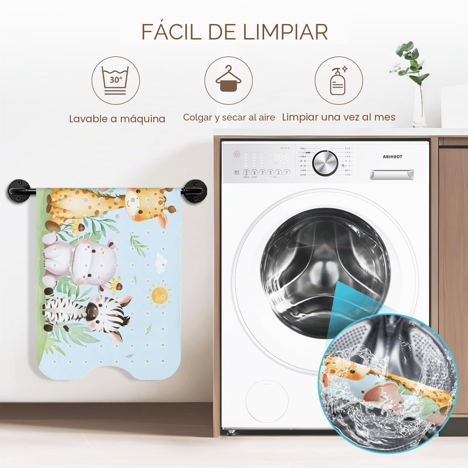 SHUCHING Alfombra de Bañera Antideslizante Infantil, Alfombra Ducha Antideslizante Bebe Sin BPA, Alfombrilla Bañera Baño Niños Antimoho y Lavable a Máquina, Animal Acuarela