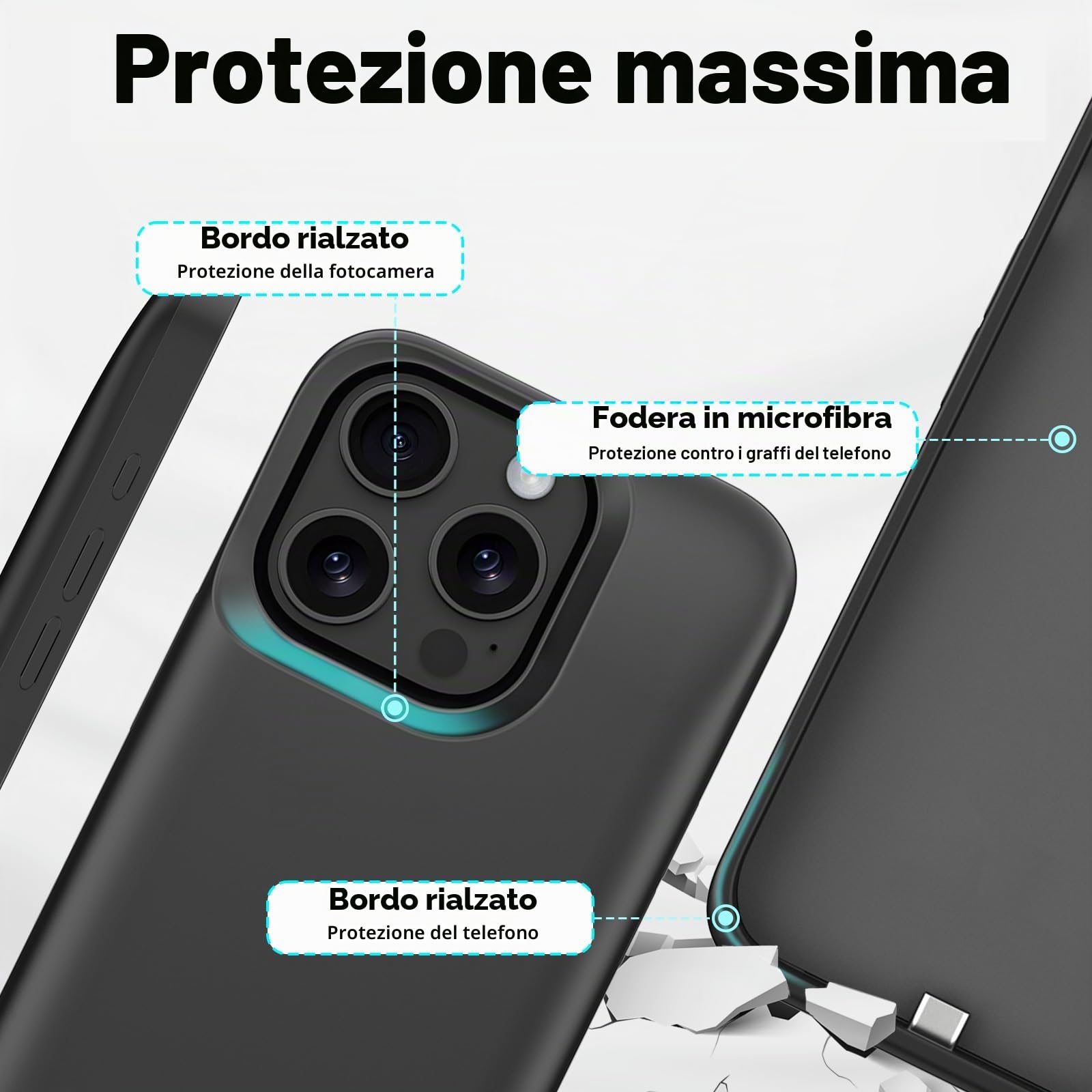 Cover Batteria per iPhone 16 Pro/iPhone 17, Vera 8500 mAh, Custodia di Ricarica Espansa Ricaricabile Sottile Custodia Protettiva Portatile con Batteria per iPhone 17(6,3 Pollici) - Nero