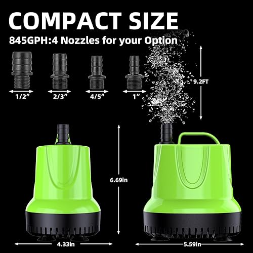 Miniatura 3 de FREESEA Bomba de agua sumergible de la fuente 845 GPH 60W Bomba de sumidero pequeña para estanque al aire libre Estatuaria Hidropónica Cascada