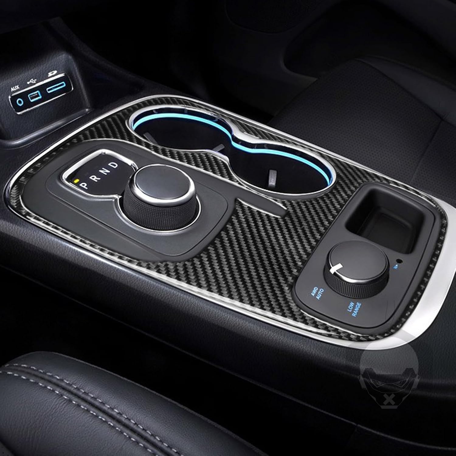 Real Carbon Fiber Car Console Gear Shift Panel Water Cup Holder Frame Cover Soft Sticker Compatible with Dodge Durango 2014-2020 Auto Premium Interior Accessories Black (Type B)