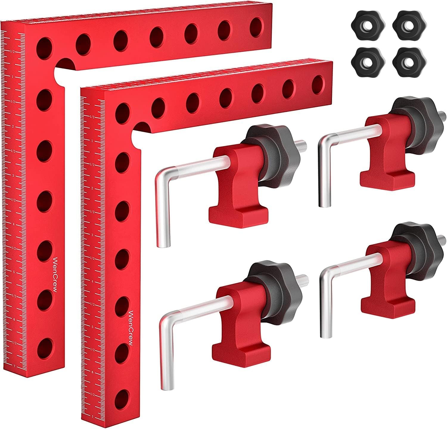 2Pack 7.1inch Clamping Squares for Woodworking with 4Pcs Replaceable M8 Star Knob Clamping Handle Nut Through Hole Set