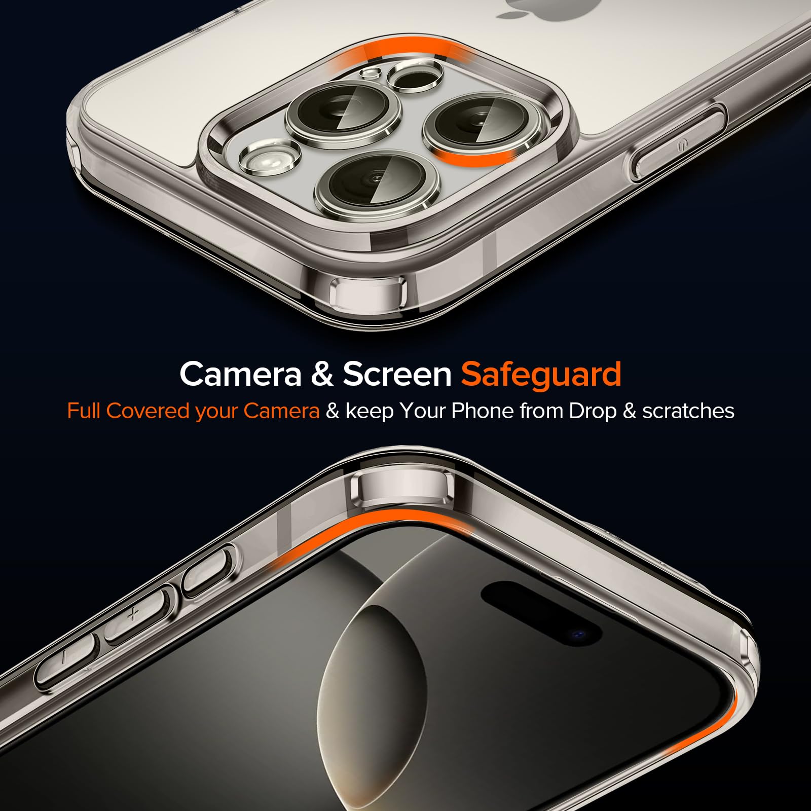 iVoler Cover Chiaro per iPhone 15 Pro con 2 Pezzi Pellicola Vetro Temperato, [Antiurto di Grado Militare][Protezione Fotocamera] Custodia Trasparente Sottile Anti-Ingiallimento Case - Nero