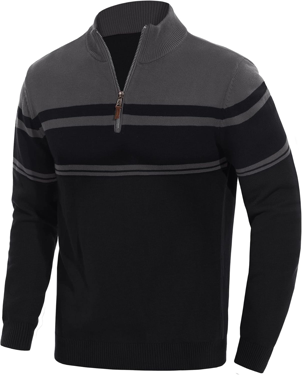 EKLENTSON Men's Quarter Zip Pullover Sweater Striped Knitted Turtleneck Pullover Winter Golf Sweater
