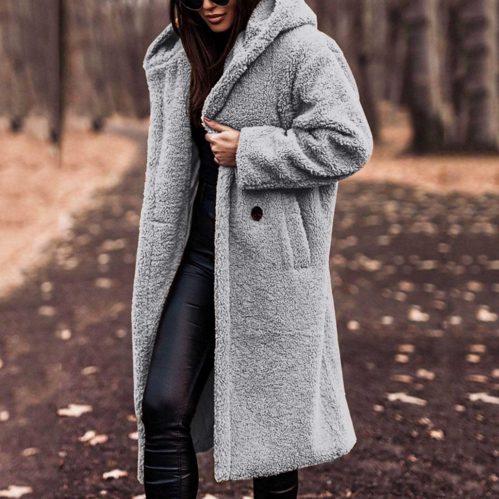 Generisch 2026 Mujer Invierno 2024 Manga Larga Sólido Forro Polar Frente Abierto Con Chaqueta Chaqueta Con Bolsillos Talla Grande Abrigo