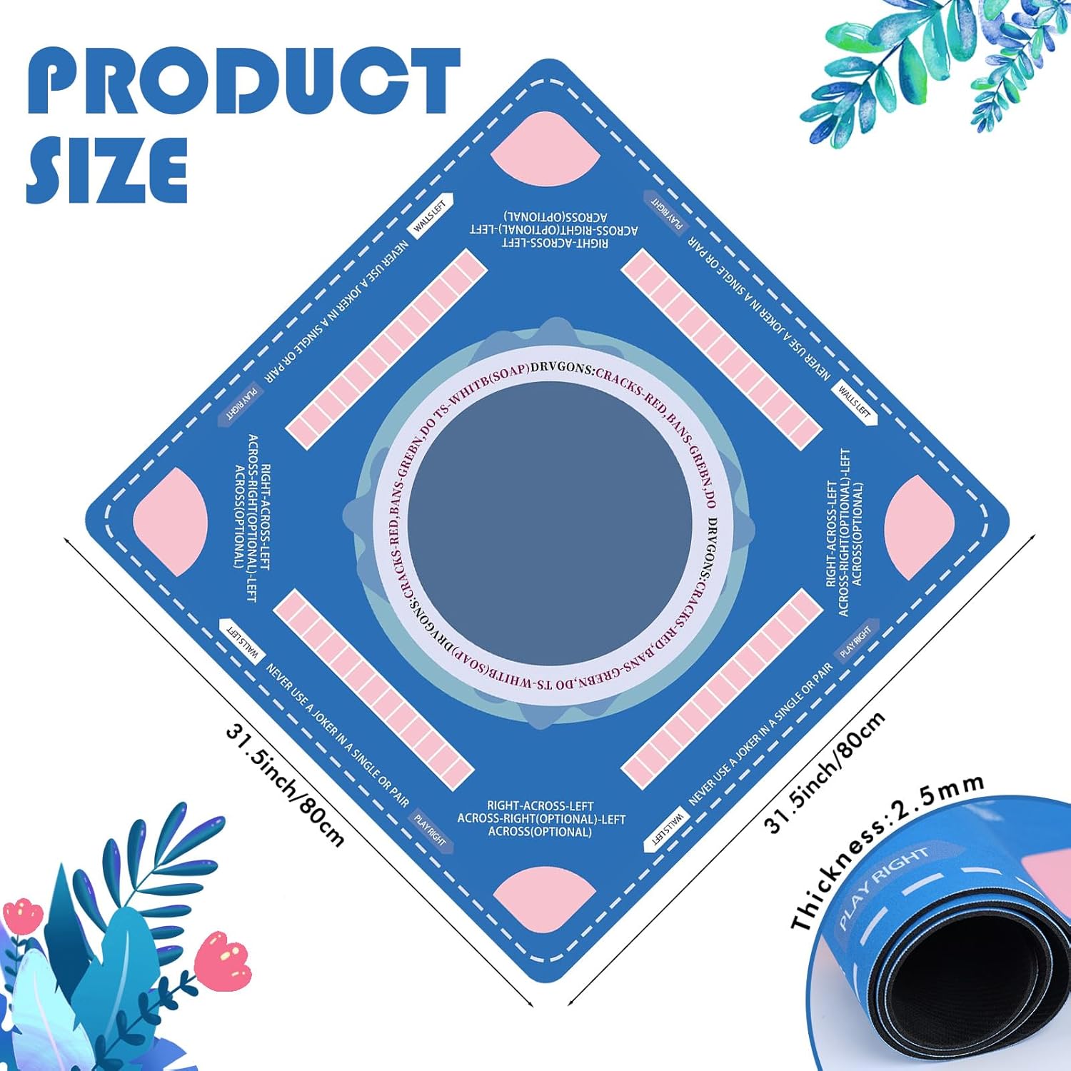 Mahjong Mat with Carrying Bag, Portable Mahjong Mat with Rules, Noise Reduction Anti-Slip Waterproof game mat for table, 31.5" x 31.5", Diatom Mud, for Mahjong/Poker/Board Games/Card Games/Dominoes