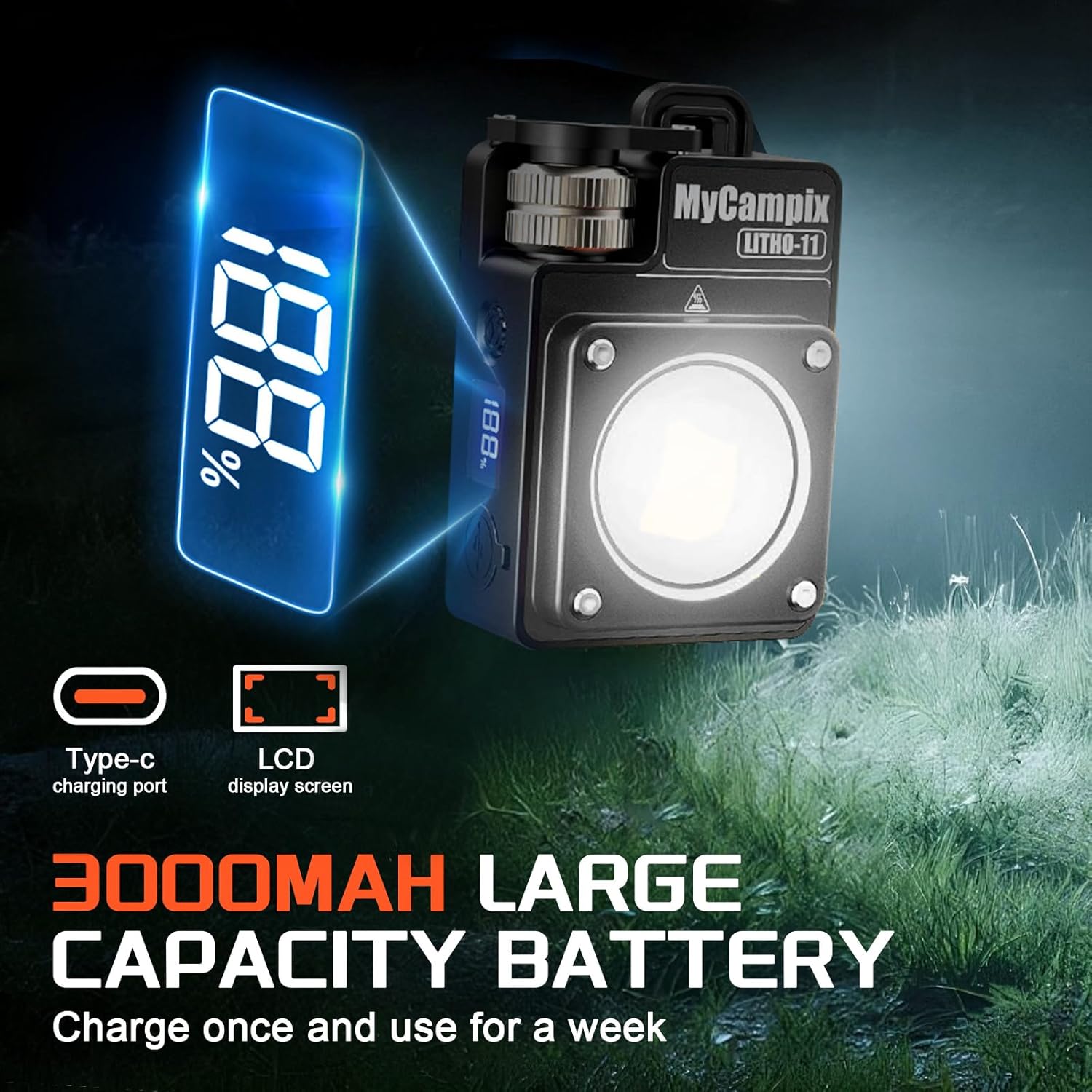 Portable Camping Light, 3500LM Adjustable LED Camping Lantern Rechargeable with 2.5-15H Runtime&Screen, Alloy Waterproof Flashlight for Power Outages, Emergency, Hurricane(Black)